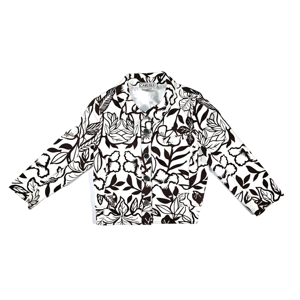 CARLISLE Women's Floral 5-Button Brown & White Cotton Jacket Size 12